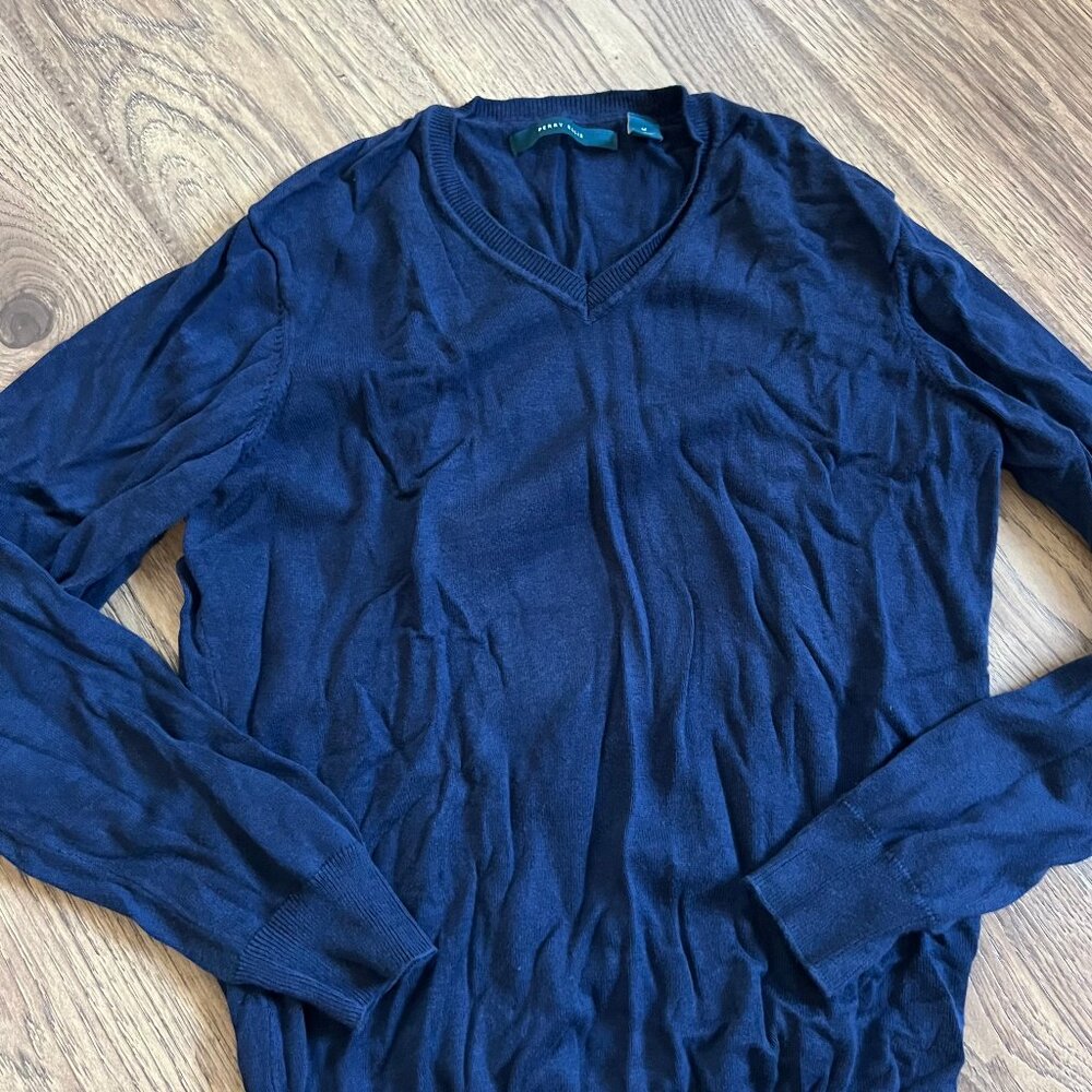 Men's Medium Perry Ellis V-Neck Sweater Navy Blue Size Medium